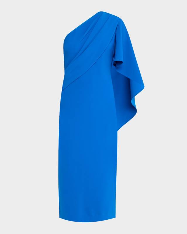 Draped One-Shoulder Stretch Crepe Midi Dress